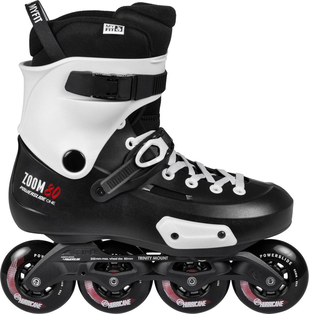 Powerslide Inline Skates Zoom Pro Black 80, Unisex für Herren und Damen in Schwarz/Weiß , 80mm/86A Rollen, ABEC 7 Pro Kugellager, art. nr.: 880237