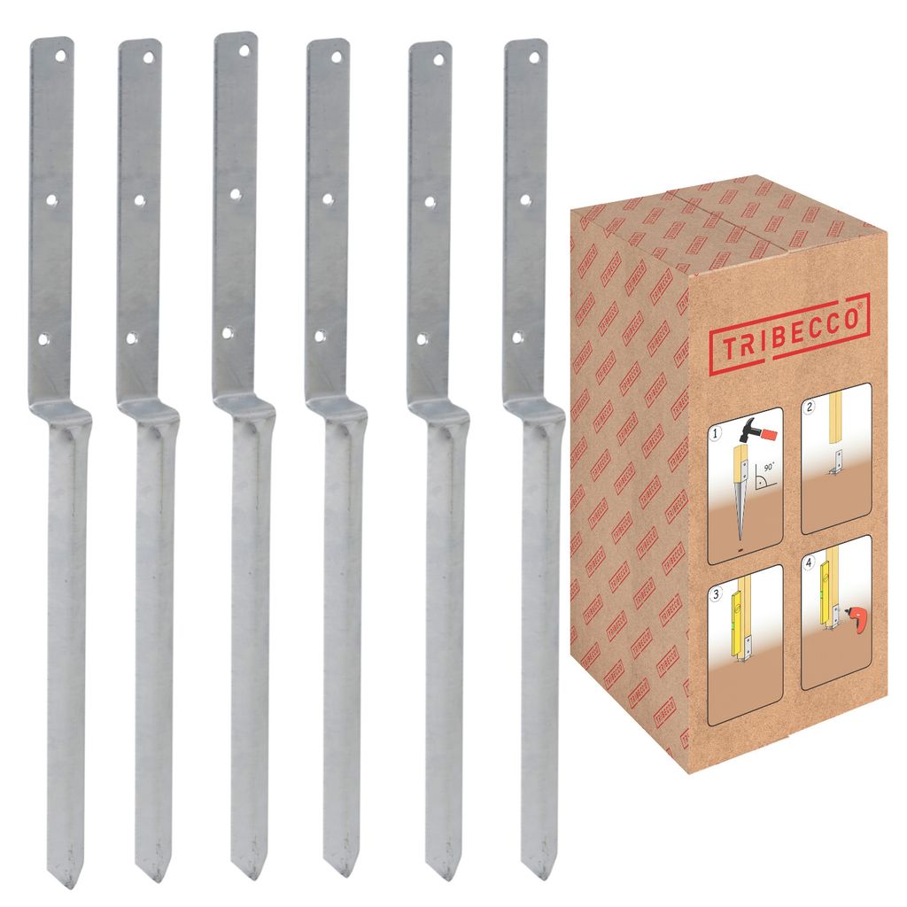 TRIBECCO L-Pfostenträger 40x700 mm, extra lang, Stahl feuerverzinkt, zum Einschlagen in Boden (6 Stück)