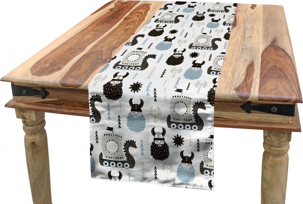 ABAKUHAUS skandinavisch Tischläufer, Longboats Viking Folk, Esszimmer Küche Rechteckiger Dekorativer Tischläufer, 40 x 180 cm, Schwarz Pale Blue...