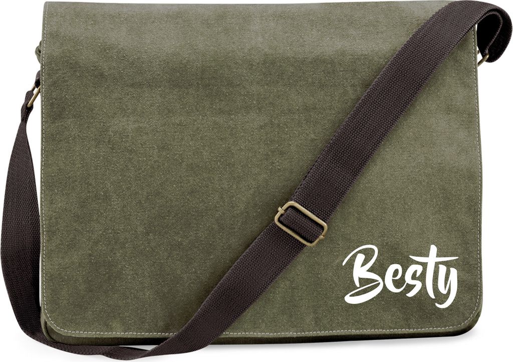 Huuraa Umhängetasche Besty Bestie 14 Liter Military Green Canvas Laptoptasche Geschenkidee