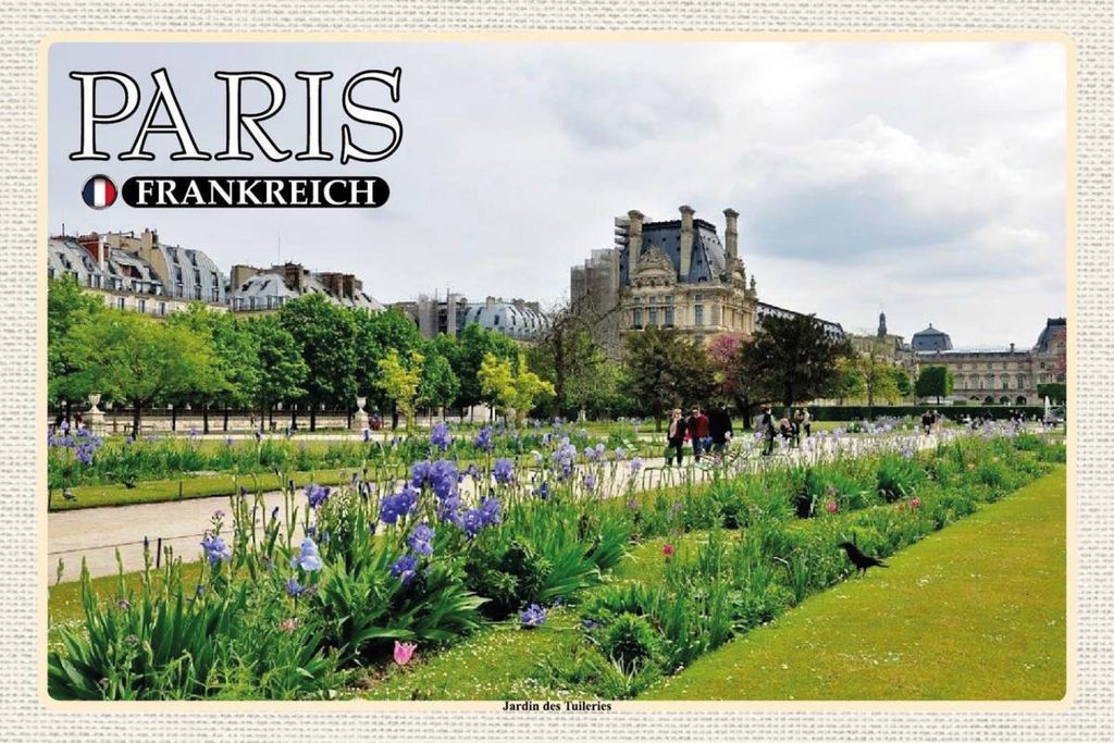 vianmo Holzschild 12x18 cm Paris Frankreich Jardin des Tuileries Park