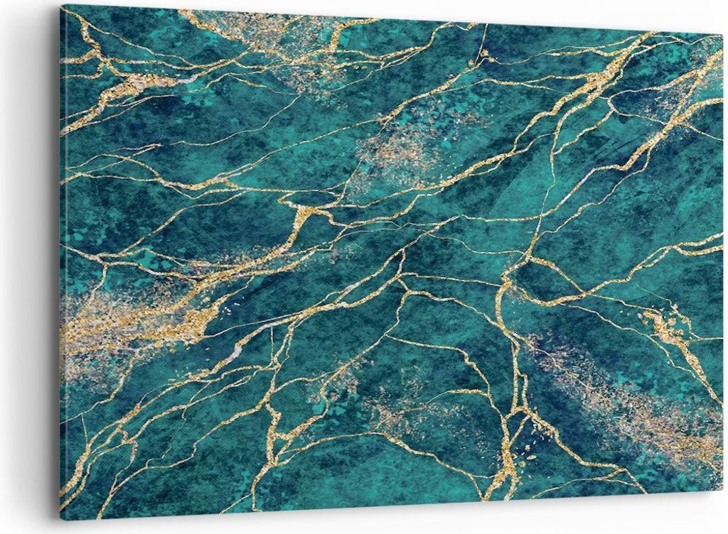 Bild auf Leinwand - Leinwandbild - Einteilig - Abstraktion Gold Türkis - 120x80cm - Wand Bild - Wanddeko - Wandbilder - Leinwanddruck - Bilder - W...