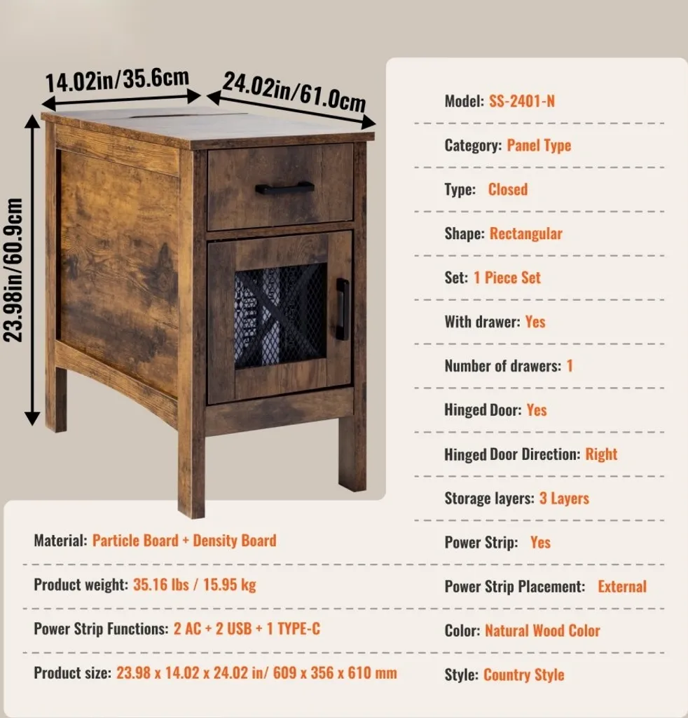 Table de chevet avec prise USB et courant intégrée bois clair L40 - 7
