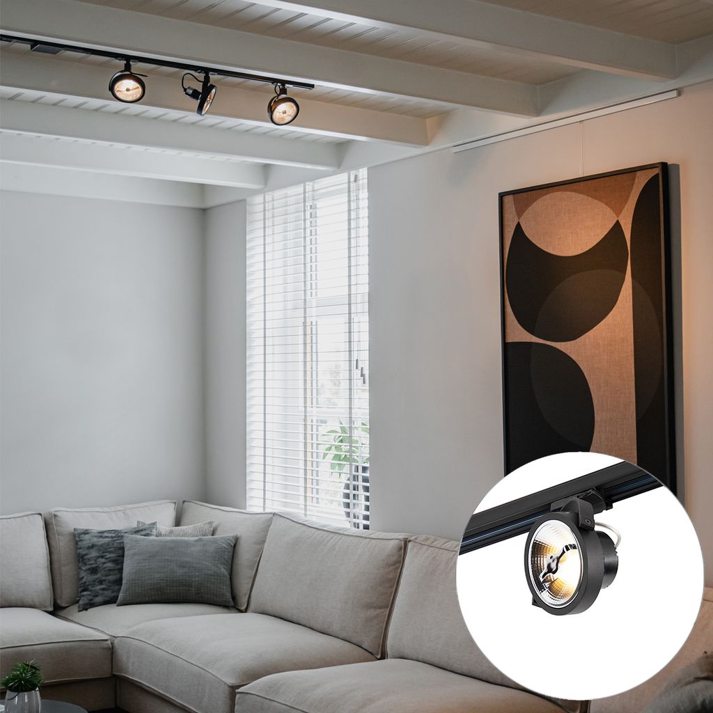 QAZQA - Modern Schienensystem I Spotlight I Deckenspot I Deckenstrahler I Strahler mit 3-flammig Spotbalken Punkten schwarz 1-phasig - Go I Wohnzim...