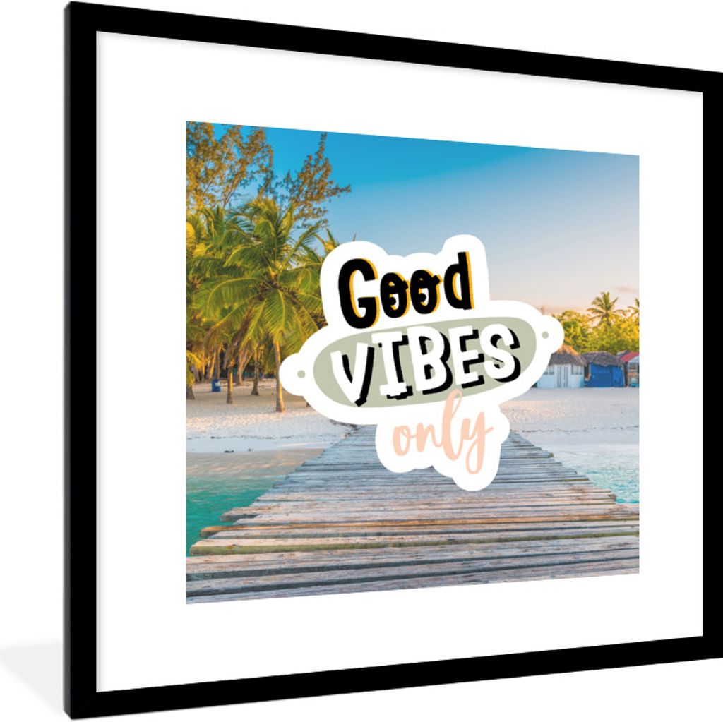 MuchoWow Gerahmtes Poster Sommer - Zitate - Palme - Strand 40x40 cm - Poster mit Schwarzem Bilderrahmen Wandposter Rahmen Foto Bilder - Poster - ...