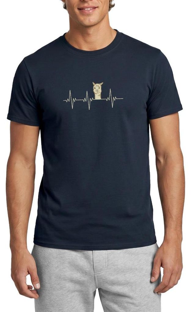 Spreadshirt Heartbeat Alpaca Herzschlag Alpaka Geschenk Männer T-Shirt, XL, Navy