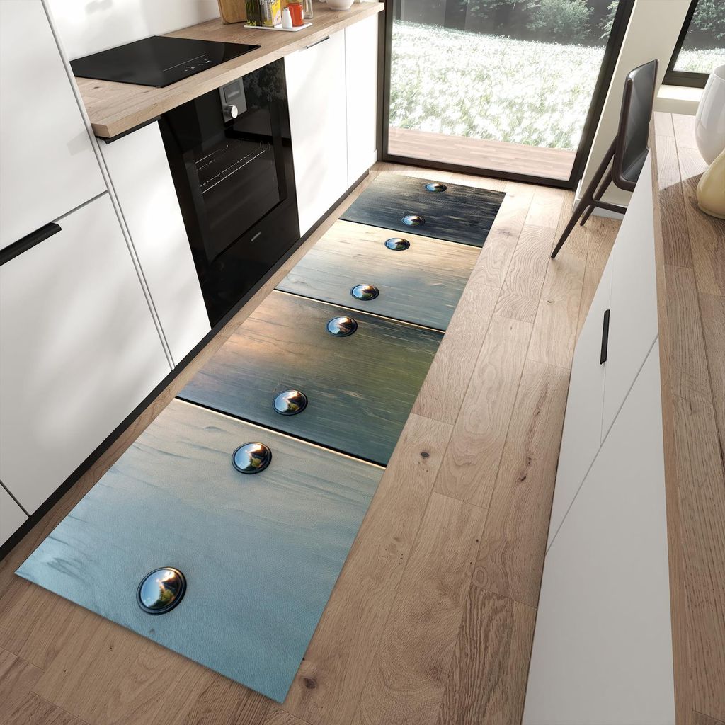Küchenteppich 80x280cm rutschfest & abwischbar PVC Läufer - Metallene Paneele