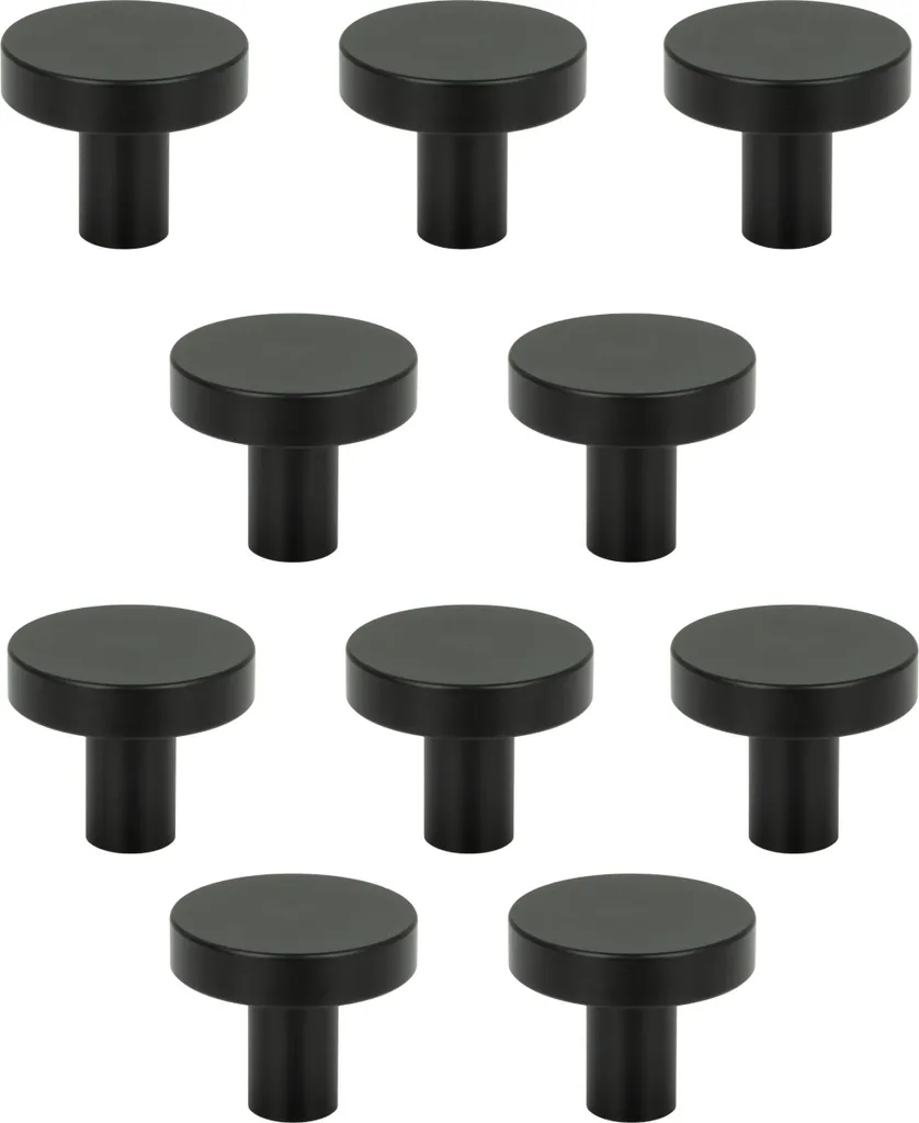 Lot de 10 boutons de meubles noirs mats en aluminium pour tiroirs