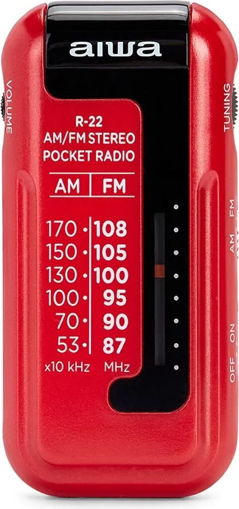 Poste de radio FM AM Aiwa R22RD de poche rouge avec antenne et dragonne