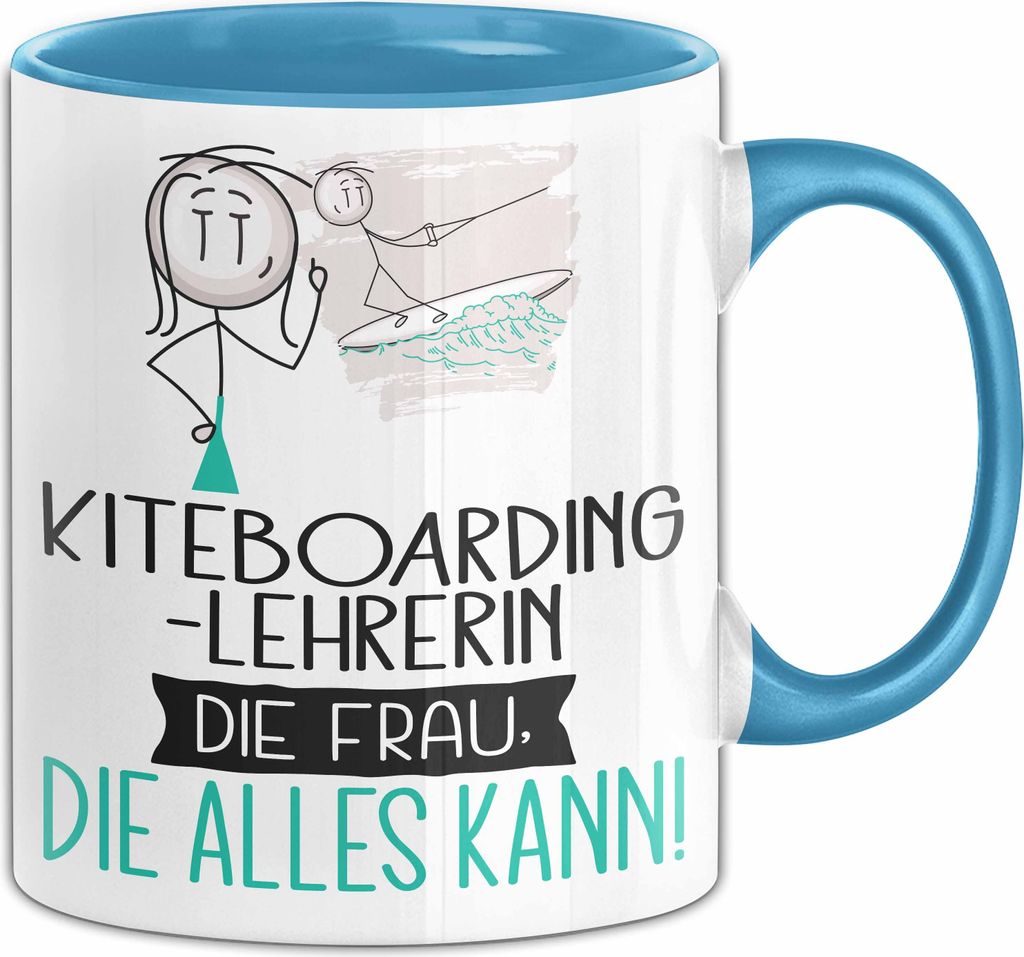 Kiteboarding-Lehrerin Geschenk Tasse Becher Die Frau Die Allen Kann Geschenkidee für eine Kiteboarding-Lehrerin Lustig (Blau)