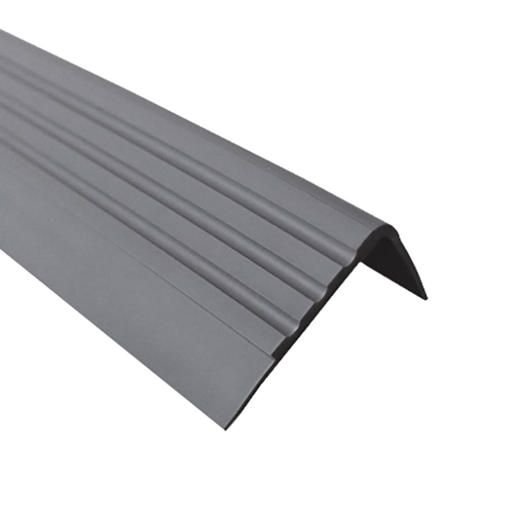 QUEST Treppenkantenprofil 30x27mm, 1.5m, Treppenprofil PVC für Treppenstufen, Treppenkantenschutz mit Rillen, Antirutsch, RM, dunkelgrau