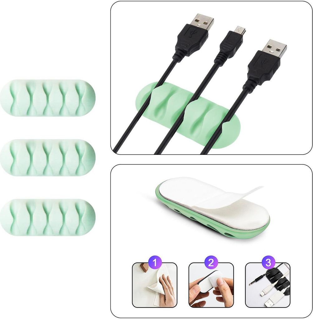 Kabel Organizer Kabelmanager 5-fach Kabelhalter Klemme Clip selbstklebend Schreibtisch Büro Farbe: Türkis Menge: 3 Stück