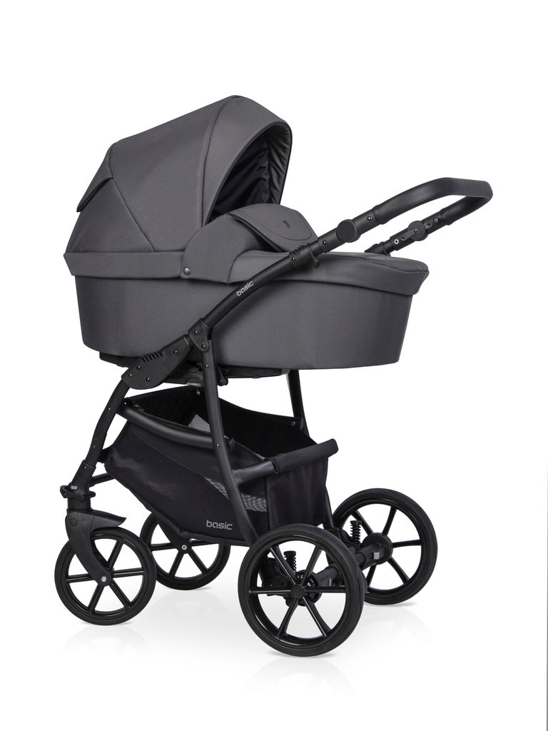 Riko Basic 2in1 Kombi-Kinderwagen mit Babywanne & Sportsitz, Carbon-Grau