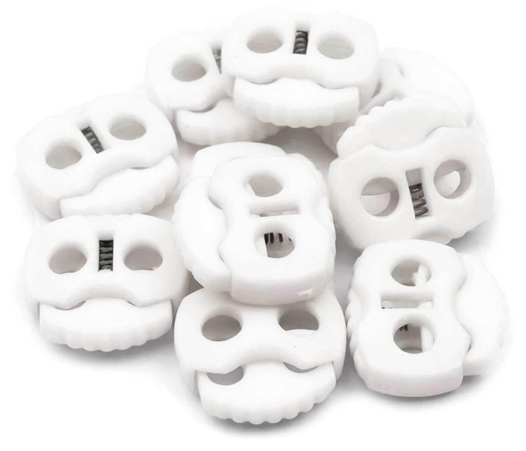 10 Kordelstopper mit zwei Löchern 20x20mm, Durchzug 5mm - 35 Farben