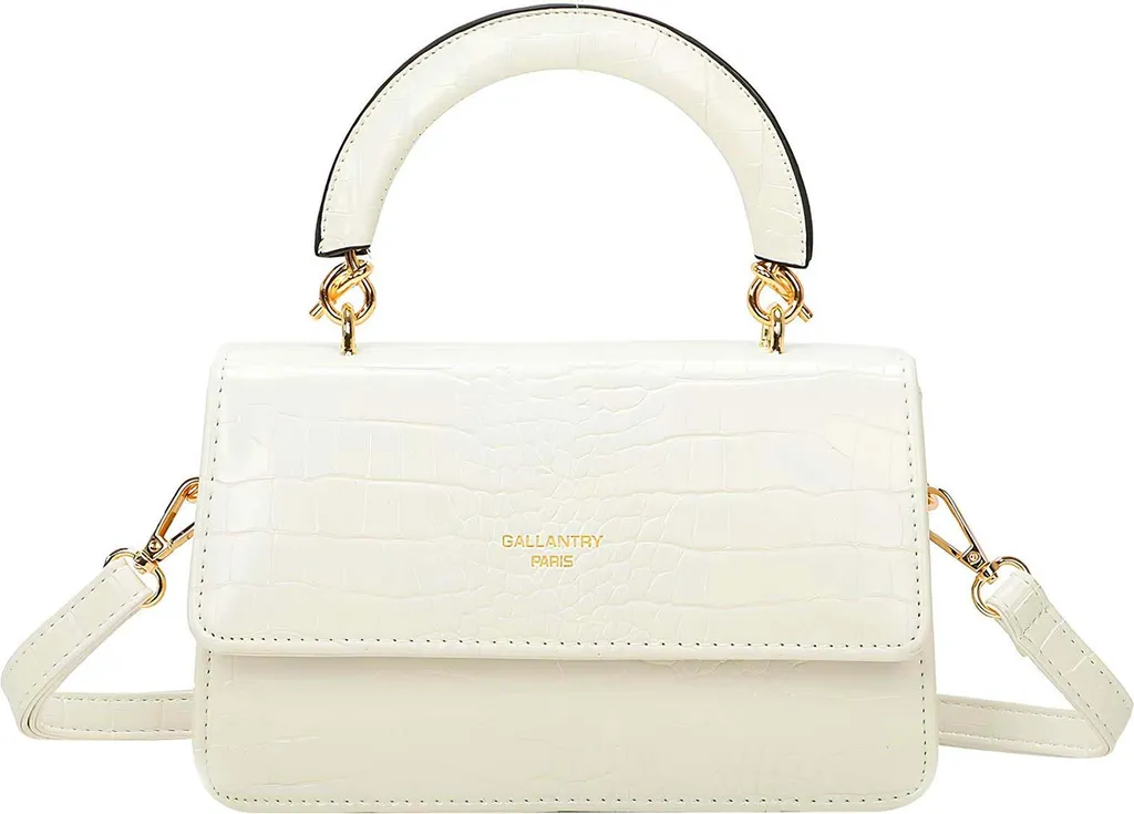 Sac Gallantry Blanc en Crocodile avec Anse Rigide et Bandoulière Chic