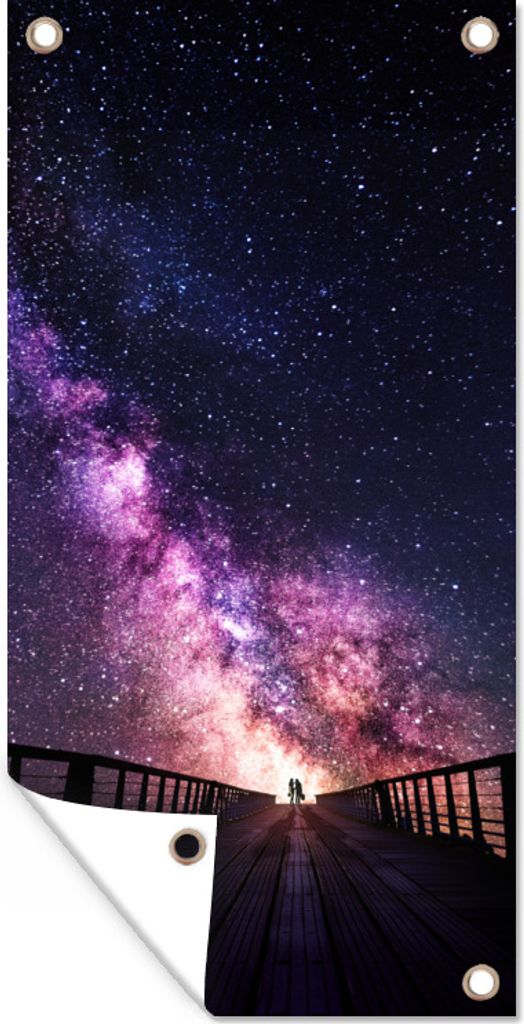 MuchoWow 80x160 cm Outdoor-Poster Gartendeko Sichtschutz Garten Poster für den Garten Universum - Galaxie - Lila - Jungen - Mädchen - Kinder