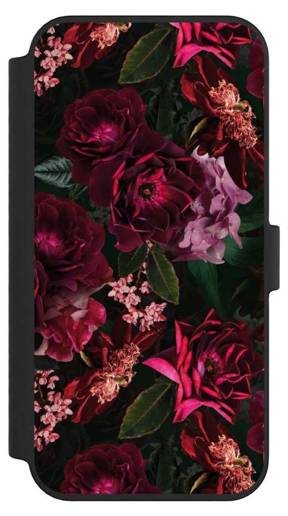 NIVOCASE Klapphülle für Apple iPhone 14 Pro Max Handyhülle aus Kunst Leder NIVOflip schwarz Blumen Blüte Rose