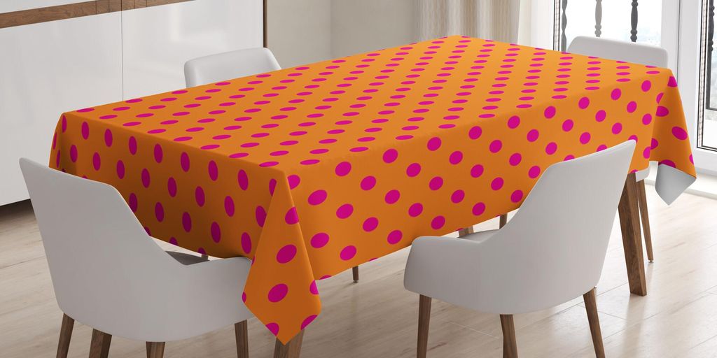 ABAKUHAUS Orange und Rosa Tischdecke, Abstrakte Polka Punktierte Illustration mit warmem getontem Retro- Hintergrund, 140 x 170 cm, Orange und Rosa