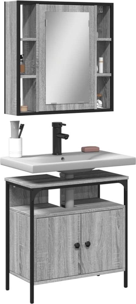 Maison Exclusive - 2-tlg. Badmöbel-Set Grau Sonoma Holzwerkstoff