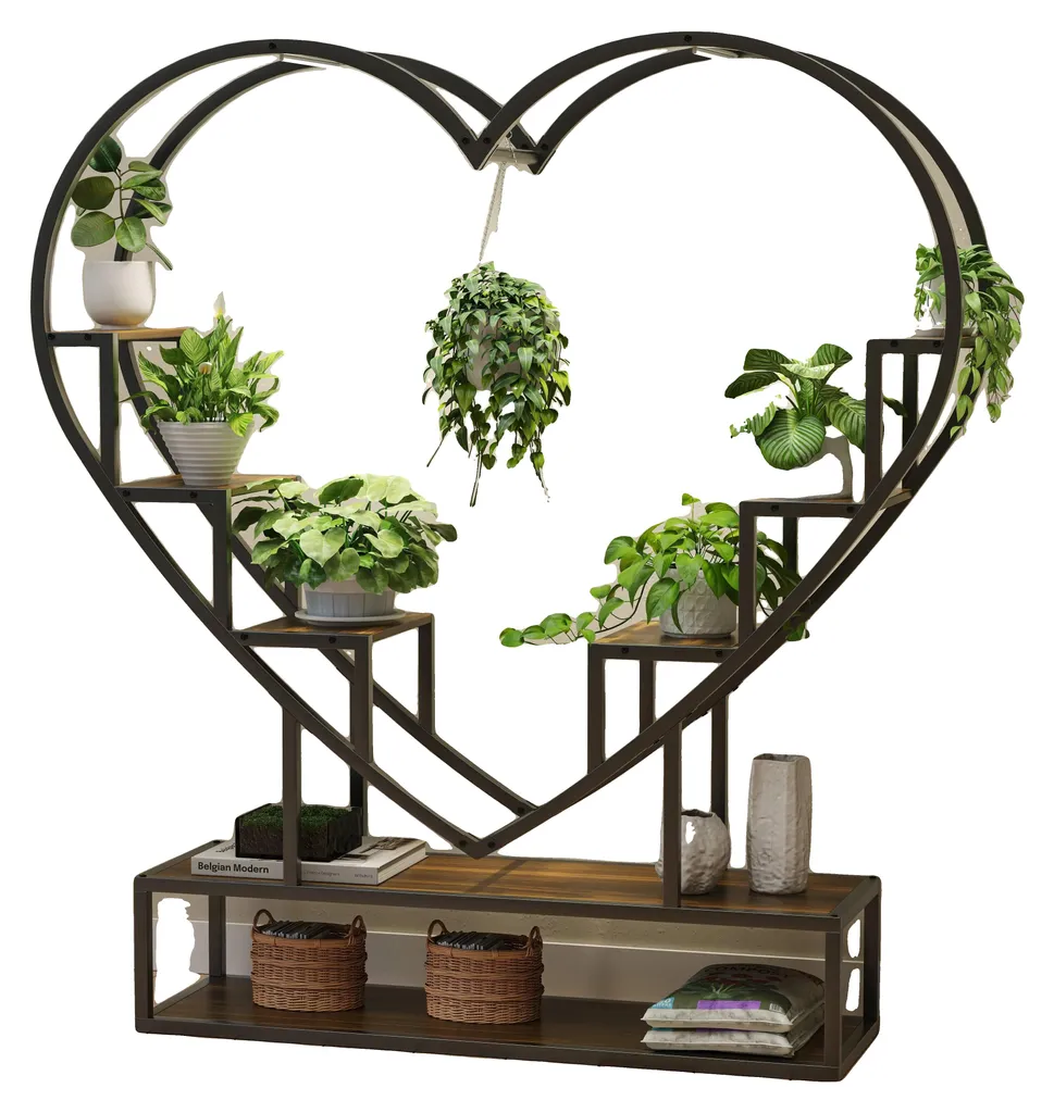 Support plantes intérieur pour salon avec éclairage de croissance cœur