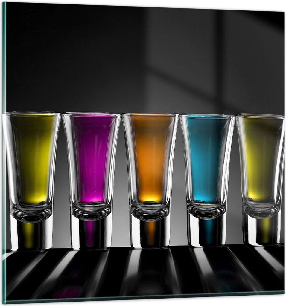 Bilder auf glas - Gläser Alkohol trinken Saft - 40x40cm - Glasbilder - Wandbilder - Kunstdruck - zum Aufhängen bereit - Wanddekoration aus Glas -...