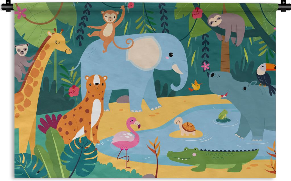 MuchoWow Wandteppich Wandbehang Dschungel - Design - Tiere - Kind 150x100 cm Tapisserie Dekoration Wandtuch - Waschbar - Tapisserien - Wand-Decke