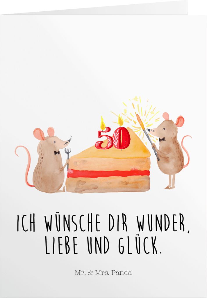 Mr. & Mrs. Panda Geburtstagskarte 50. Geburtstag Mäuse Kuchen - Weiß - Geschenk, Geburtstage, Kuchenliebe, Glückwunschkarte, Torte, hochzeitskar...