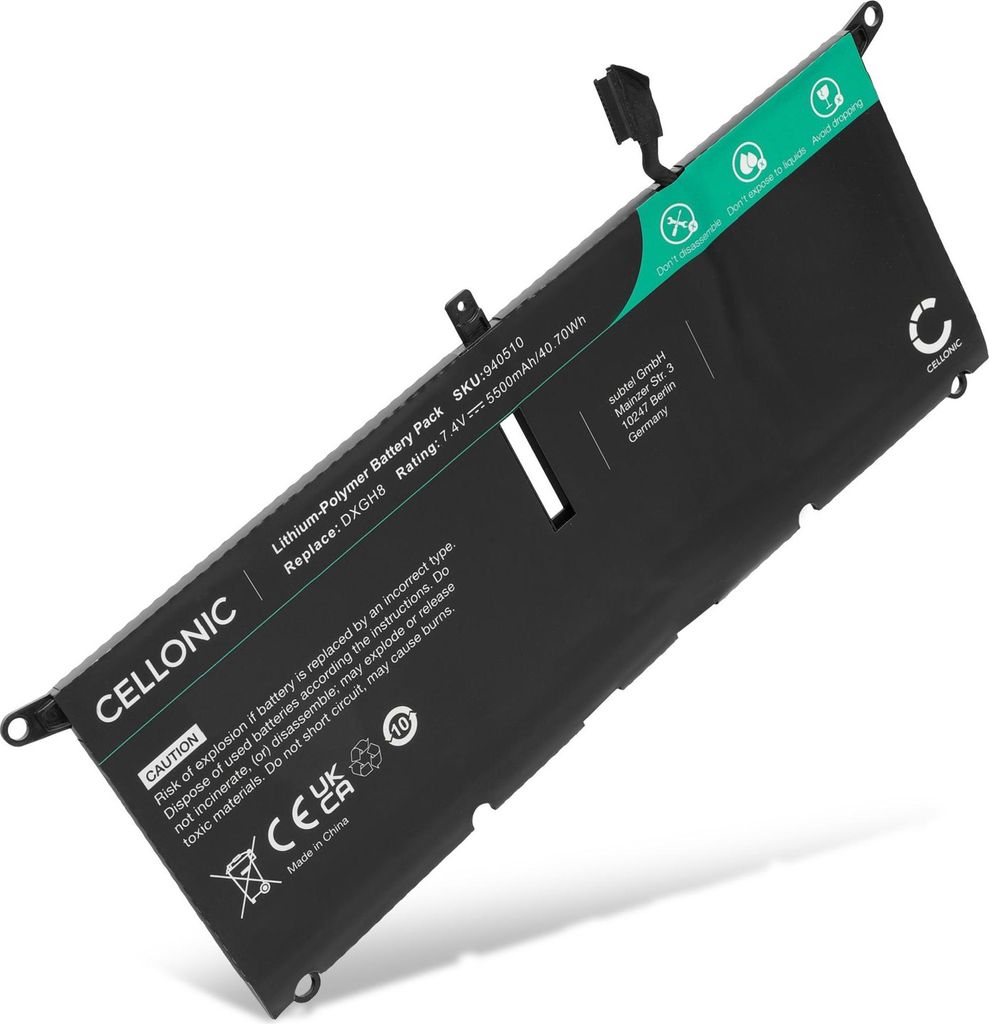 CELLONIC 1x Akku für Notebook Kompatibel mit Dell XPS 13 9380, Latitude 7400 2-in-1, Inspiron 13 3301, DXGH8 - (5500mAh, 7.4V)