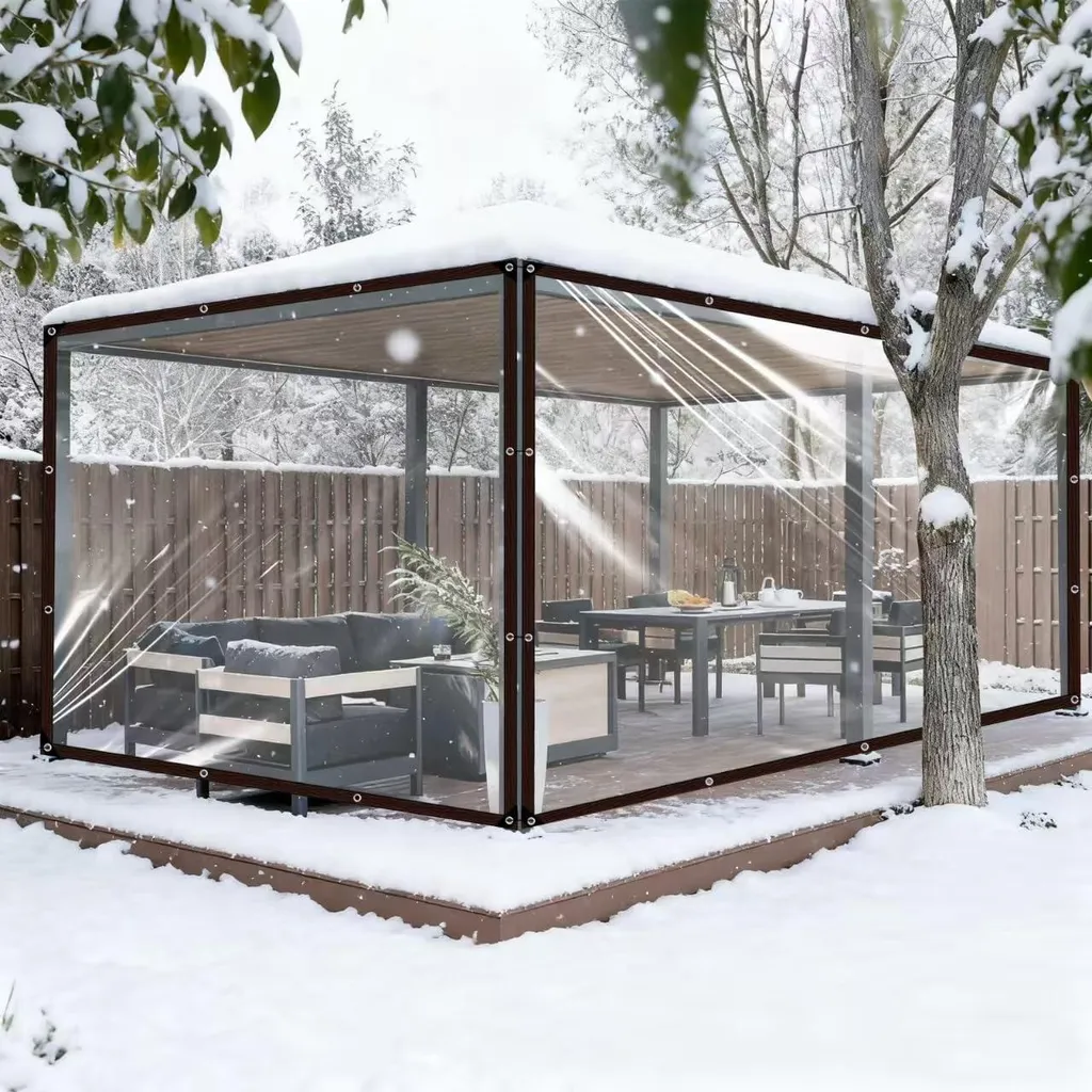 Bâche PVC imperméable transparente 3x3m, résistante UV pour pergola