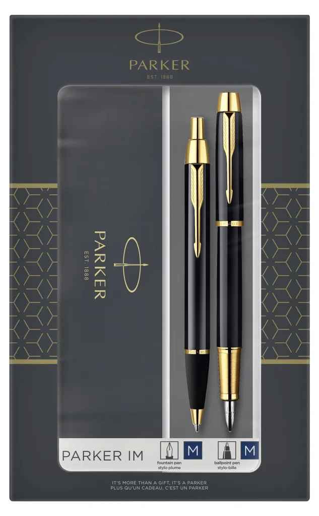 Parker IM Coffret Duo Stylo Plume et Bille Finition Or et Laque Noire M