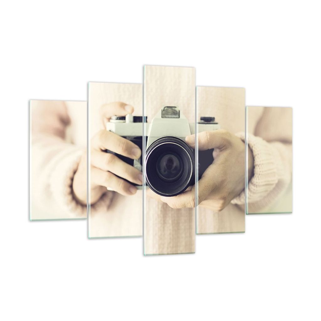 Bilder auf glas - 5 Teile - Die Kamera Retro Fotografie - 150x100cm - Glasbilder - Wandbilder - Bilder - Wanddekoration aus Glas - Glas Bilder - Wa...