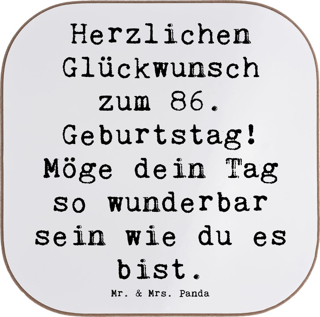 Mr. & Mrs. Panda Tassen Untersetzer Spruch 86. Geburtstag - Weiß - Geschenk, Alter, gläseruntersetzer, Leben feiern, Geburtstagsgeschenk, Quadrat...