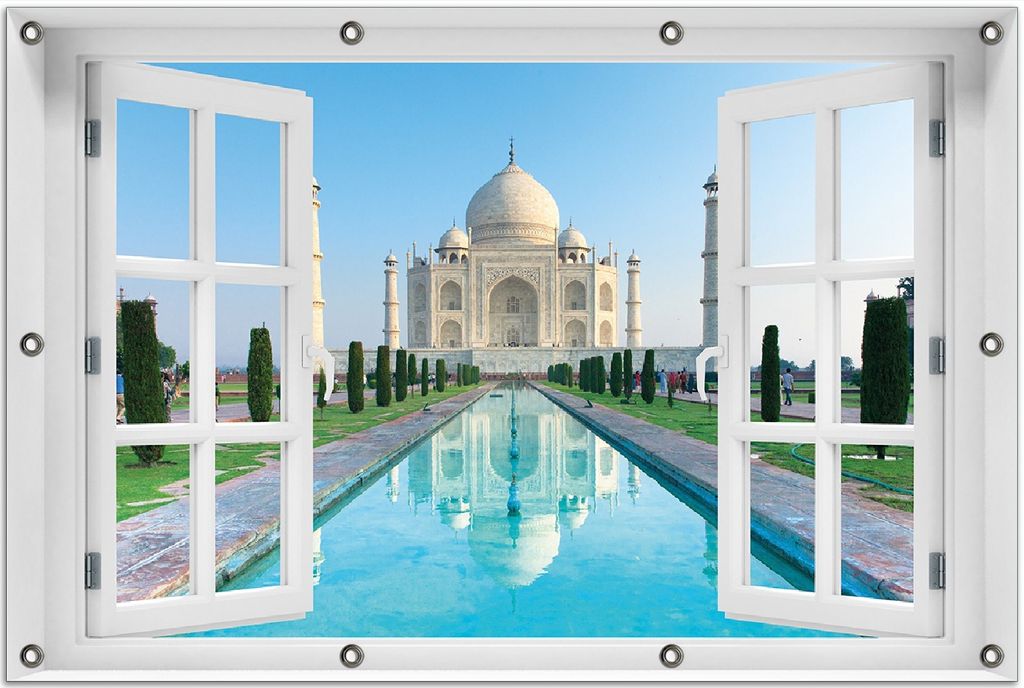 Wallario Outdoor-Poster für Garten oder Balkon 80 x 120 cm: Taj Mahal - Mausoleum in Indien