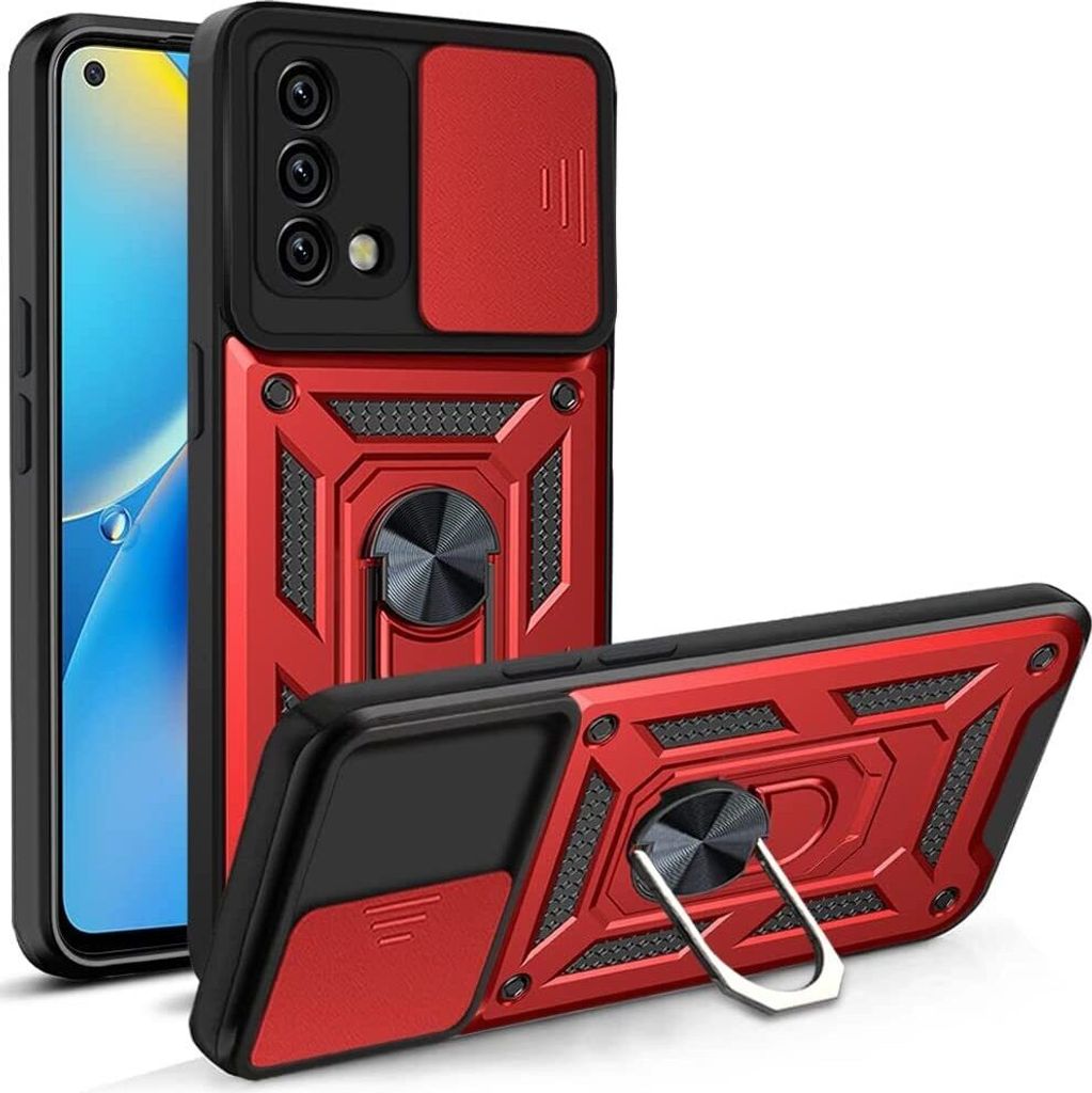 OPPO A74 4G Hülle mit 360° Drehbarer Magnetische Ring Ständer Halter Dia Kameraschutz TPU Bumper Silikon Schutzhülle für OPPO A74 4G Rot