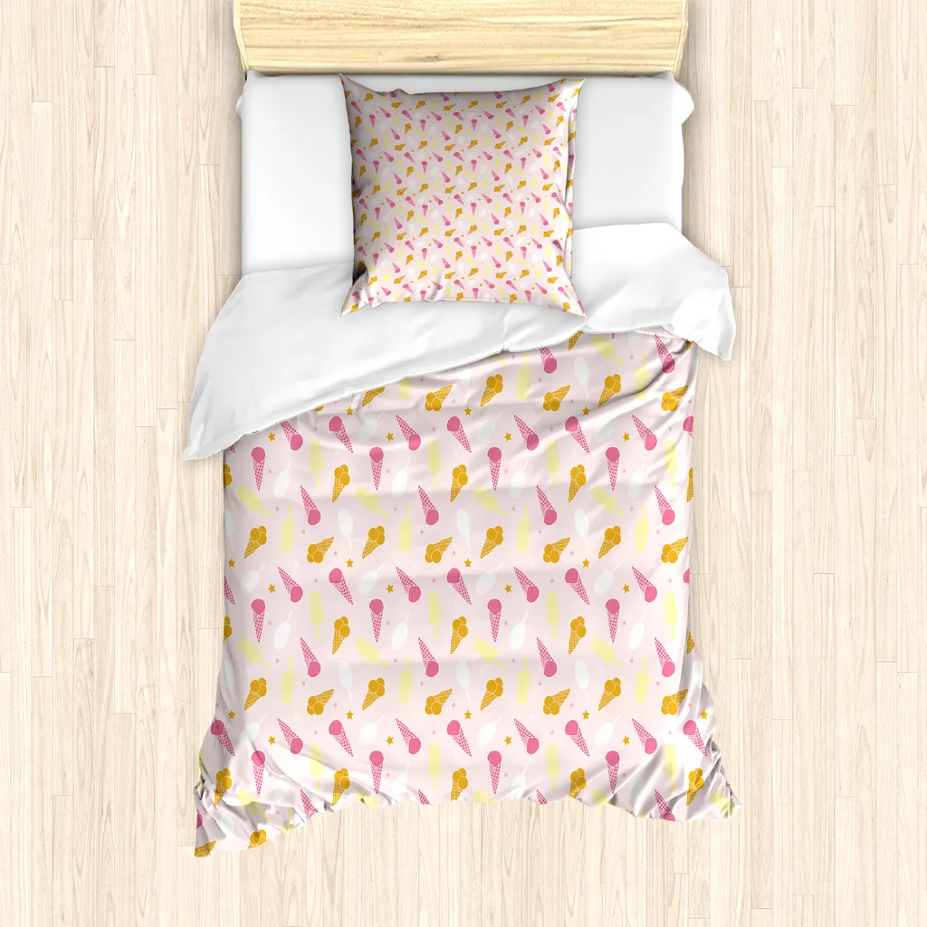 ABAKUHAUS Set copripiumino per letto singolo, con motivo stelle nel deserto, antiacaro, adatto a chi soffre di allergie, con federa, 135 cm x 200 cm - 80 x 80 cm, rosa e giallo scuro