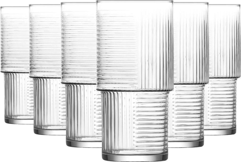 6x 400ml Helen Stapelbare Highball-Gläser - Groß Spülmaschinenfest Glas Wasser Gin Saft Cocktail Trinken Hi Ball Trinkgläser Glaswaren Set - Vo...