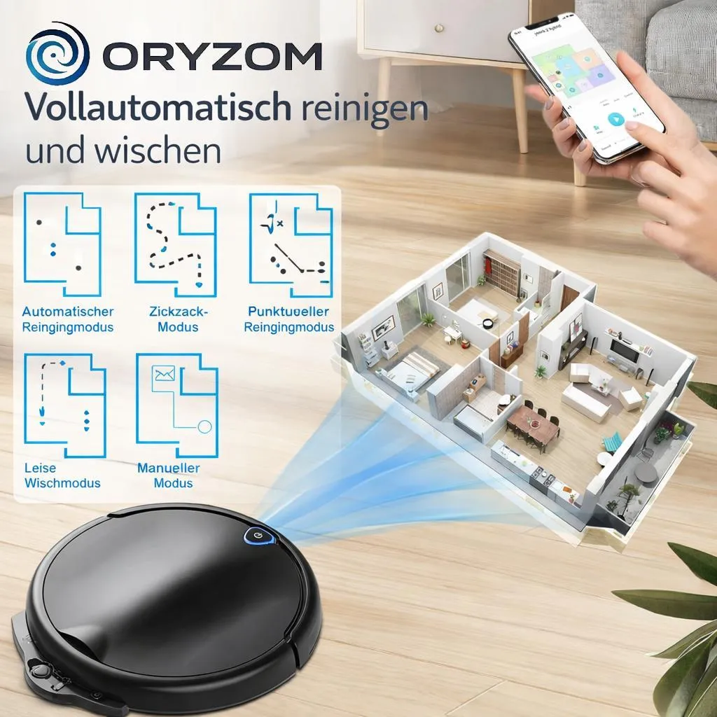 Robot Aspirateur V8 Slim Noir avec Fonction Balayage Automatique App