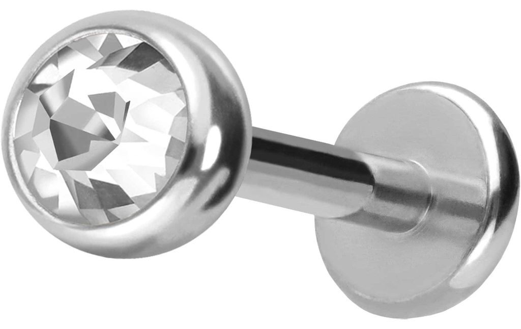Ohrpiercing, Nasenpiercing Titan Labret mit Push Fit KRISTALL Silber Stablänge: 8mm + Stabstärke: 1,2mm + Kugelgröße: 4mm