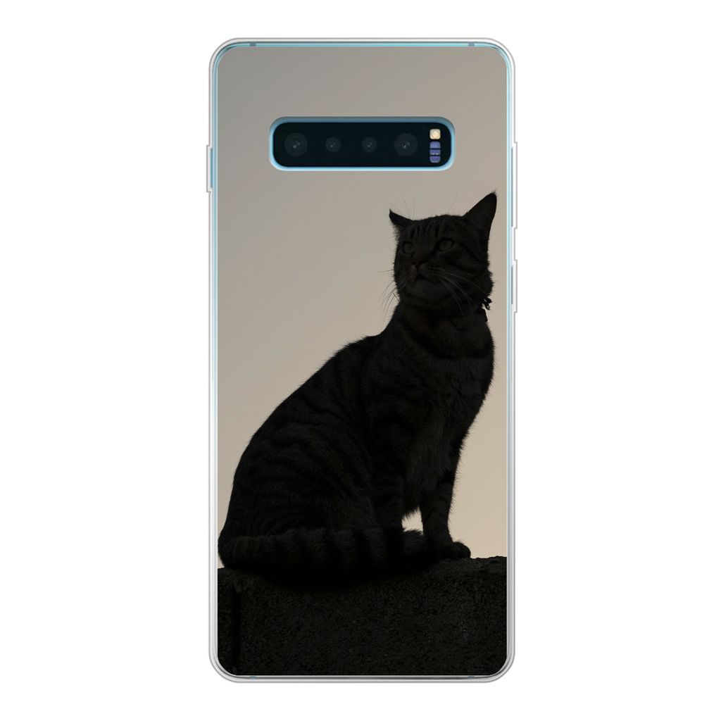 MuchoWow Handyhülle Schutzhülle Hülle für Samsung Galaxy S10 Plus Katze - Dunkelheit - Zaun Silikon Softcase Handy Hülle - Schutzhülle