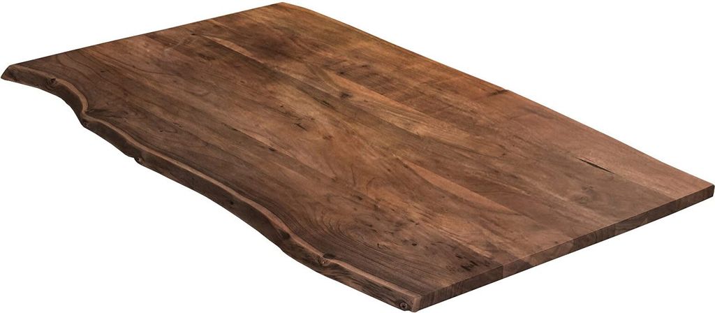 Tischplatte 140x80 cm, nussbaumfarben, Akazie massiv, 35 mm, stilvolle Baumkanten-Platte, pflegeleichtes Unikat