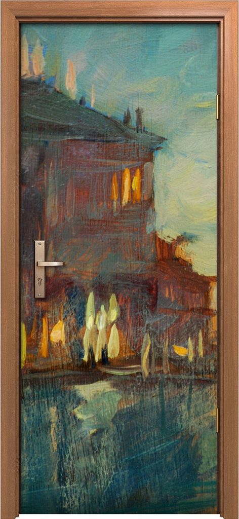 Türposter 80x200 cm Türaufkleber Türtapete Türfolie Klebefolie Nacht Landschaft Stadt Venedig Malerei