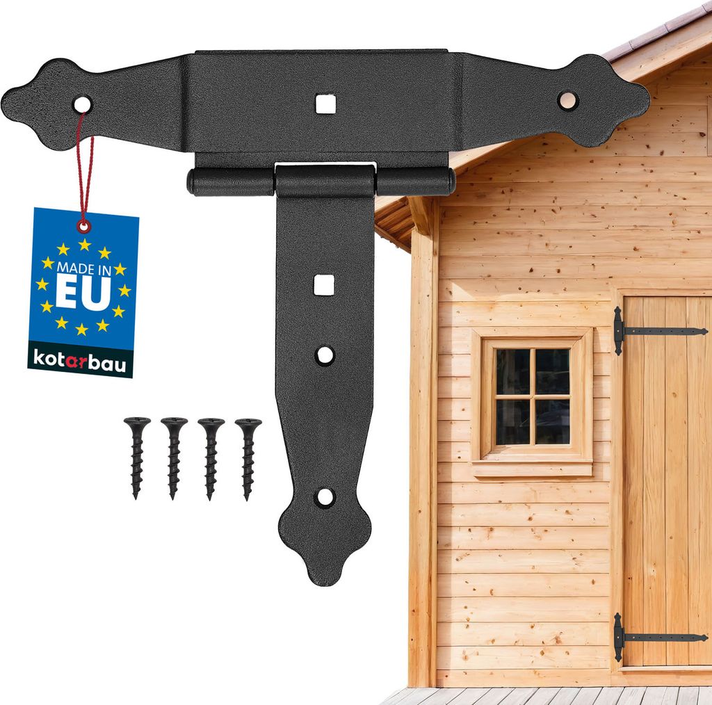 KOTARBAU Kreuzgehänge 150 mm Ladenband Scharnier Band Platte Baubeschlag Torbeschlag Holzverbindung Werfgehänge T-Scharnier T-Band Pulverbeschi...