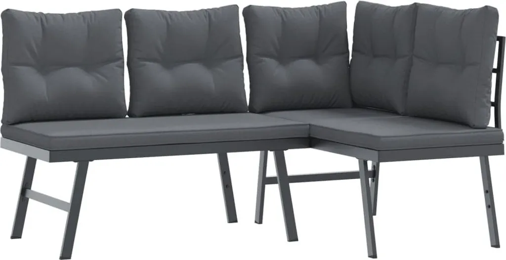 Bancs de jardin 2 pcs en acier noir robuste et coussins moelleux inclus