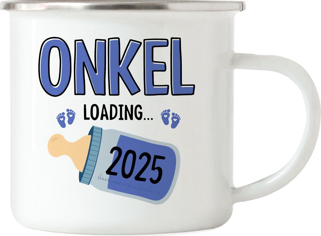 Onkel Loading 2025 Emaille Tasse Geschenk Werdende Onkel Babynews mit Ladebalken Schwangerschaft Geschenkidee