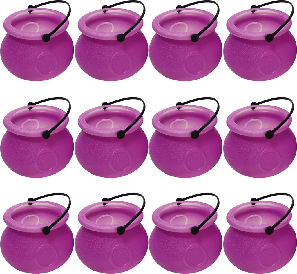 12 Stück Halloween-Süßigkeiteneimer, schwarzer Kunststoff-Hexenkessel, Wasserkocher, Halloween-Topf, Goody-Halter für Partygeschenke, Heim- und...