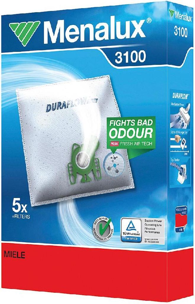 A product box for Menalux vacuum cleaner bags.