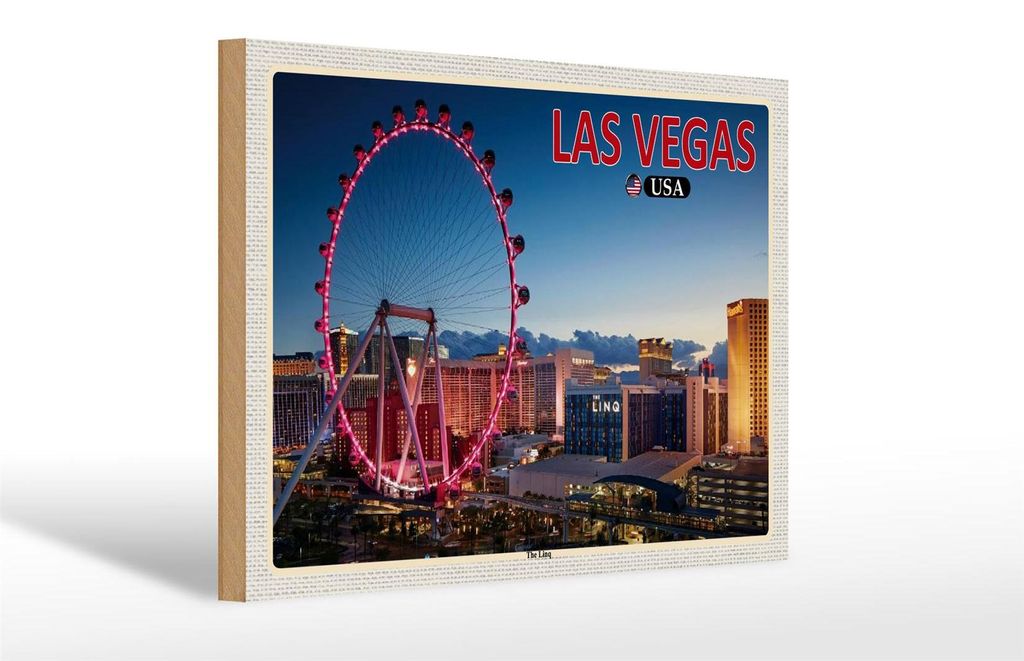 Holzschild Reise 30x20cm Las Vegas USA The Linq Riesenrad