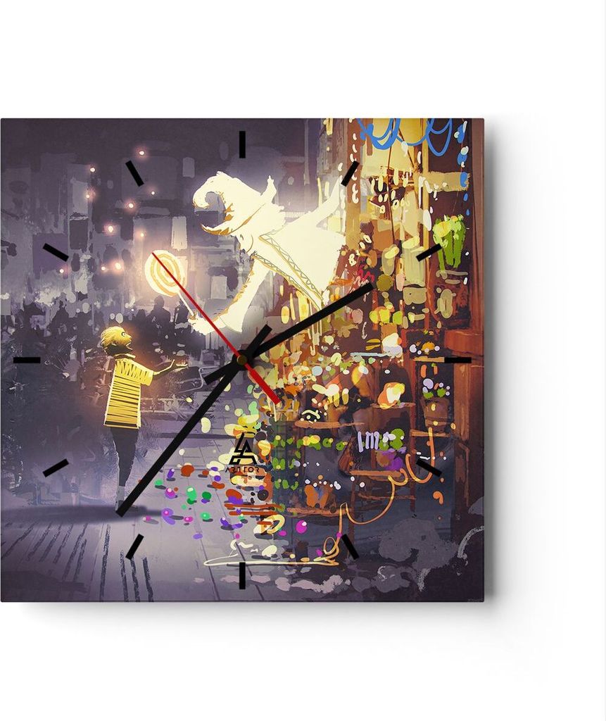 Wanduhr - Quadrat - Glasuhr - Fantasie Märchen - 40x40cm - Schleichendes Uhrwerk - Lautlos - zum Aufhängen bereit - Dekoration Modern - Wanddekor...