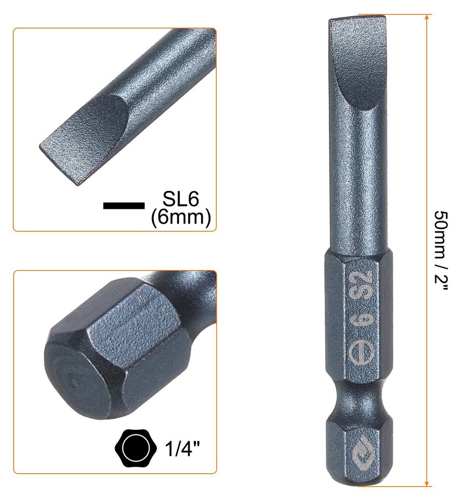 SL6 Schlitz Schraubendreher Bit Set mit 1/4" Sechskantschaft, 50mm Lang Flachkopf Schraubendreher Bits S2 Stahl Magnetische Blau Bohrer Werkzeug f...