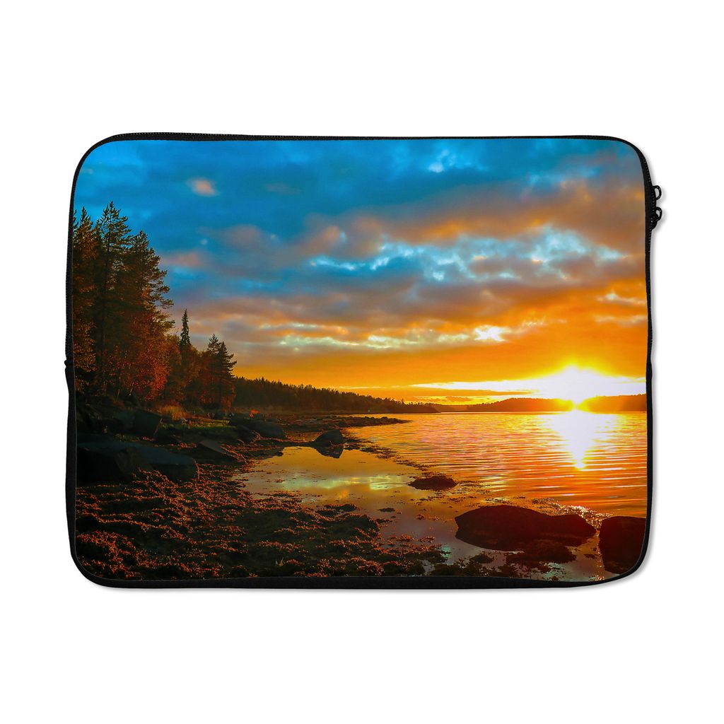 MuchoWow Laptop Hülle 15 Zoll Sonne - Landschaft - Wasser - Bäume Laptoptasche - Laptoptasche - Sleeve - Rundum-Schutz